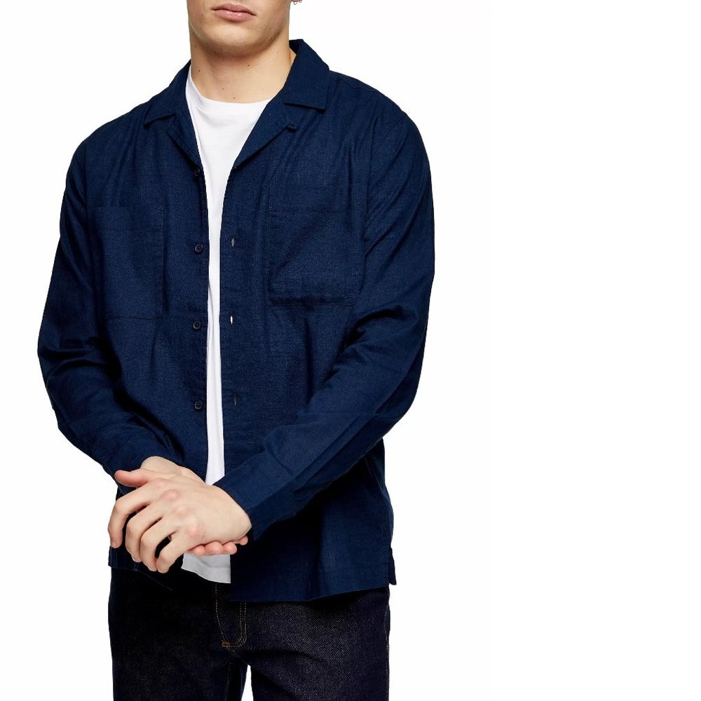 Topman Long Sleeve Button-Up Camp Shirt